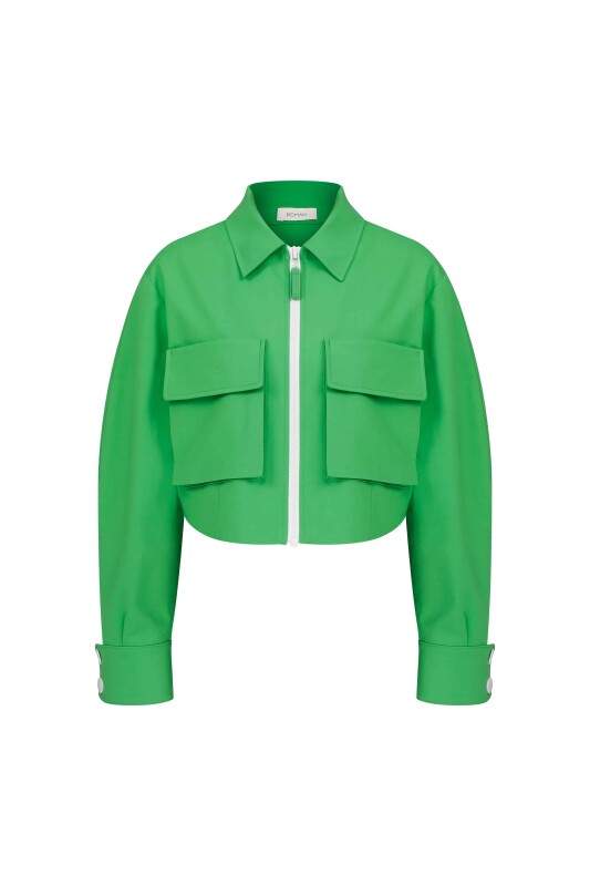 Fermuarlı Cep Detaylı Mont Yeşil - 4