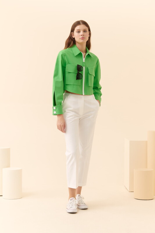 Fermuarlı Cep Detaylı Mont Yeşil - 1