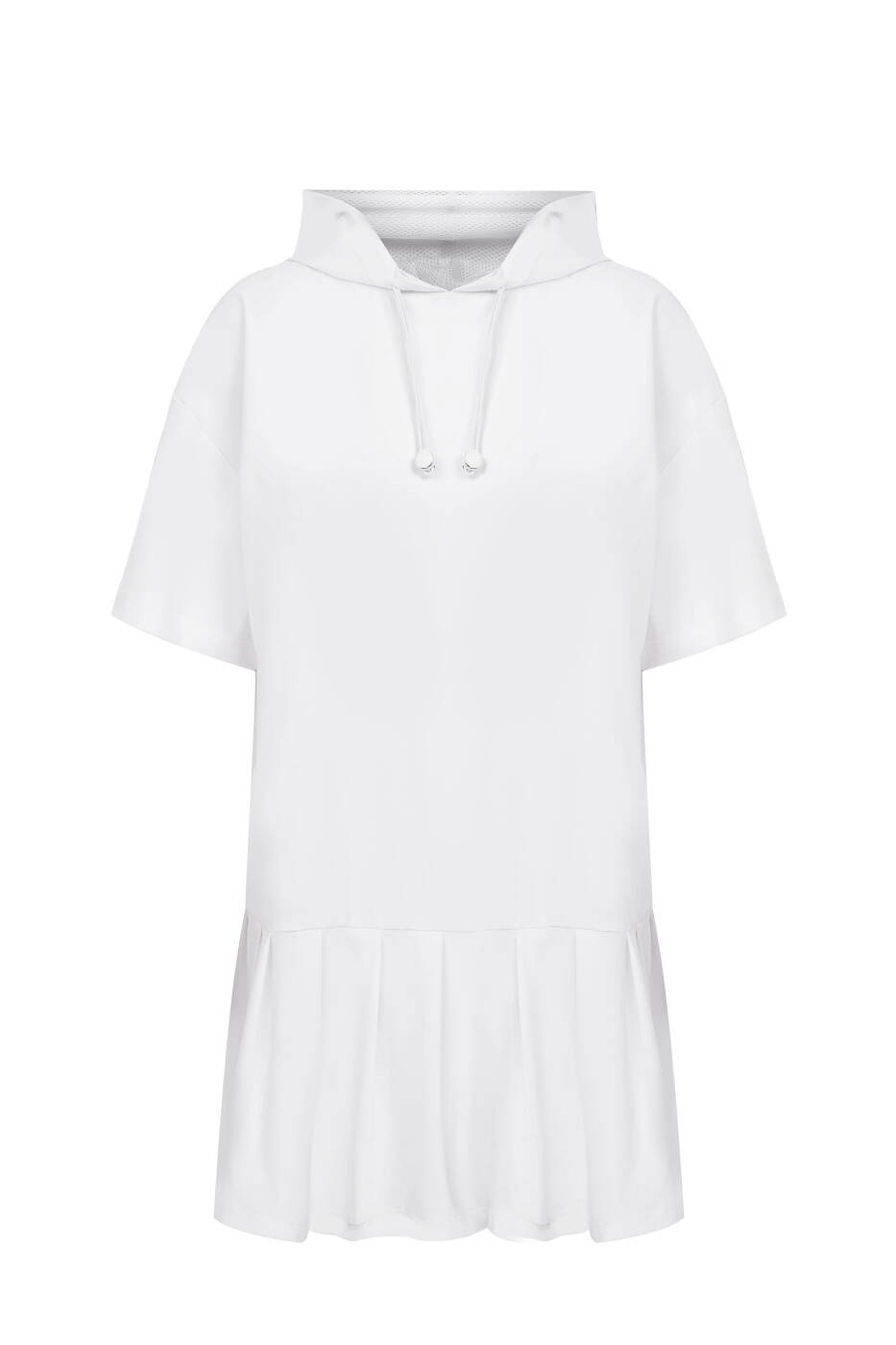 Kapüşonlu Mini Boy Günlük Elbise Beyaz - 4