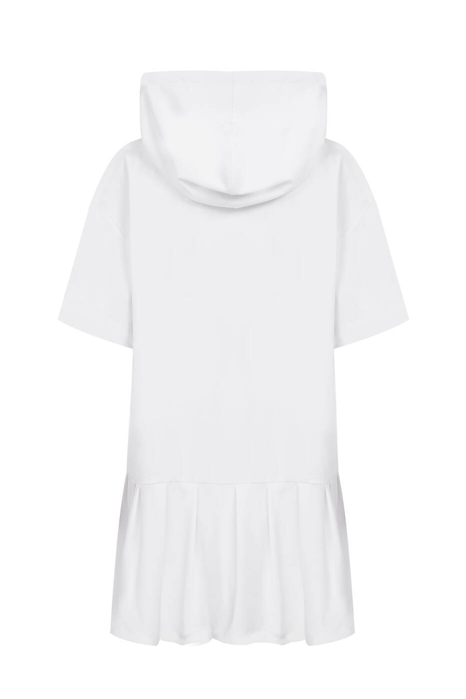 Kapüşonlu Mini Boy Günlük Elbise Beyaz - 5