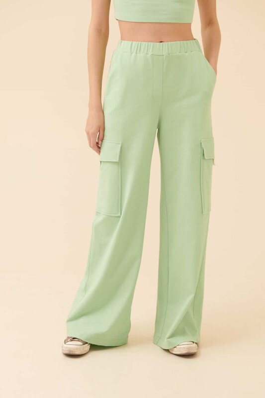 Yanları Cepli Geniş Paça Pantolon Yeşil - 2