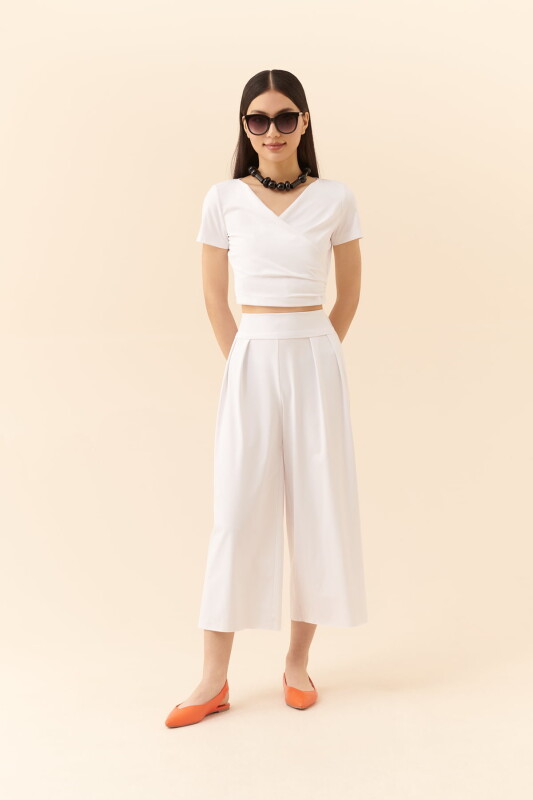 V Yaka Bluz Beyaz - 1