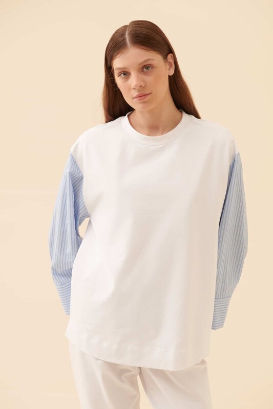 Bisiklet Yaka Gömlek Kollu Sweatshirt Standart Renk - 1