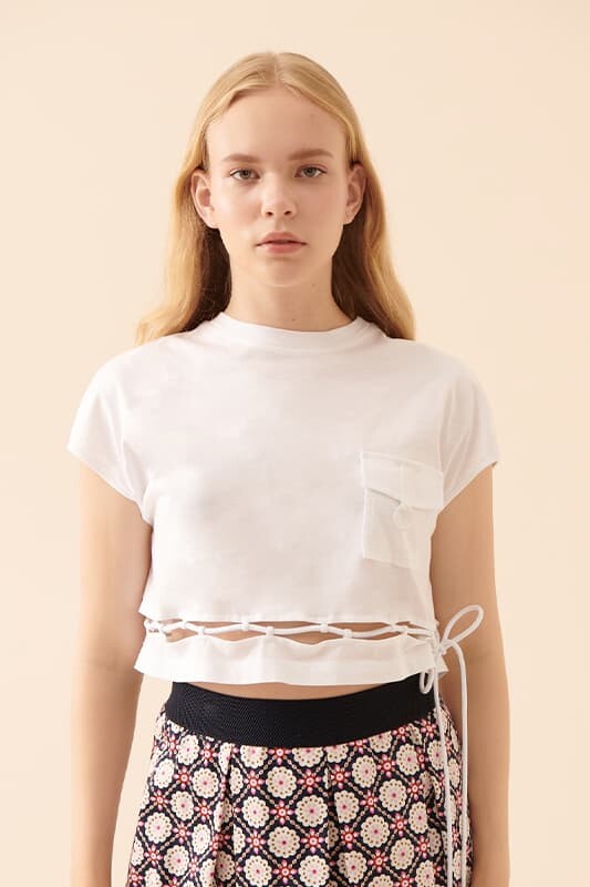 Bisiklet Yaka T-Shirt Beyaz - 1