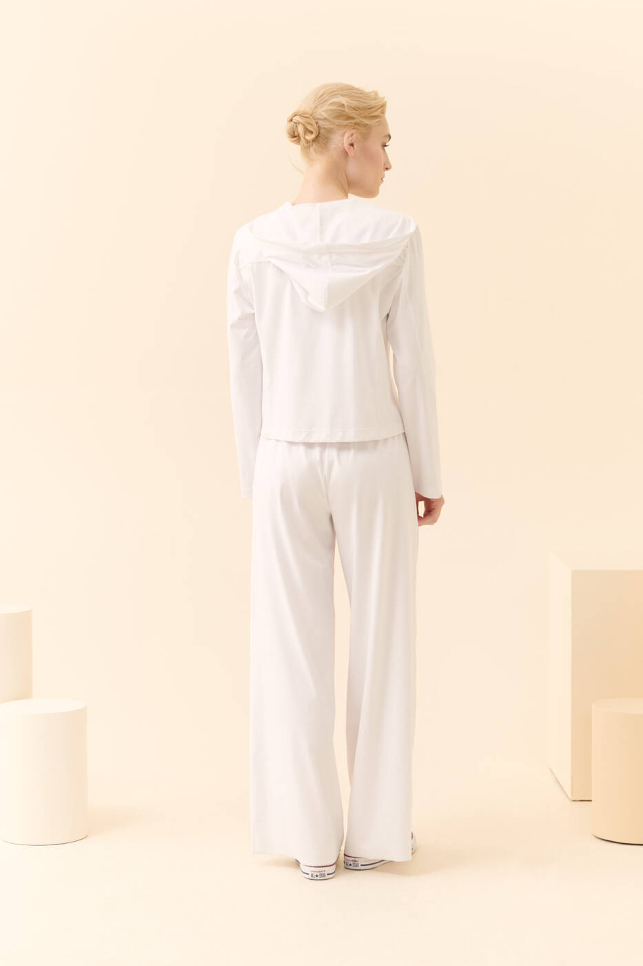 Fermuarlı Kapüşonlu Swatshirt Beyaz - 2