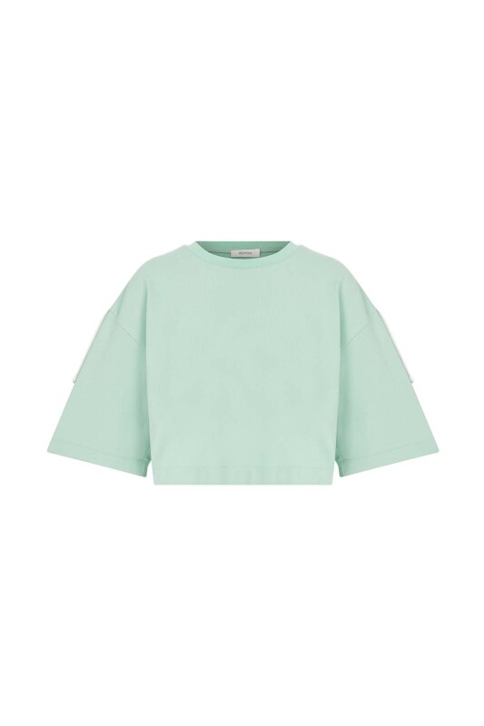 Bisiklet Yaka Kısa Kollu Sweatshirt Yeşil - 4