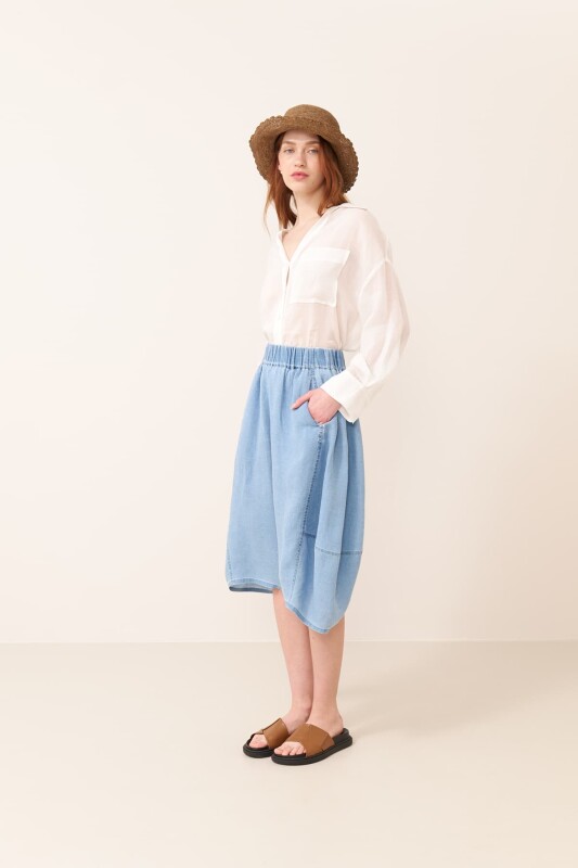 Beli Lastikli Denim Görünümlü Şalvar Pantolon Standart Renk - 3