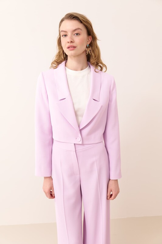 Kruvaze Crop Ceket Lila - 1