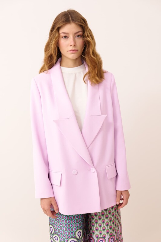 Nostaljik Yakalı Kruvaze Krep Ceket Lila - 1