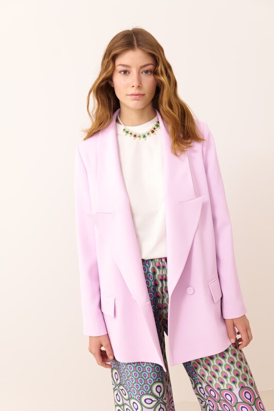 Nostaljik Yakalı Kruvaze Krep Ceket Lila - 4