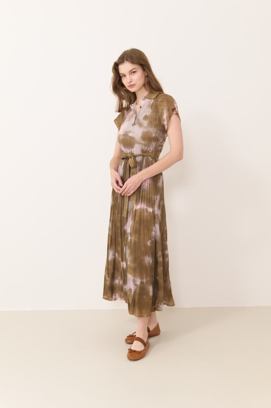 Batik Polo Yaka Midi Boy Elbise Kahve-Pembe - 3