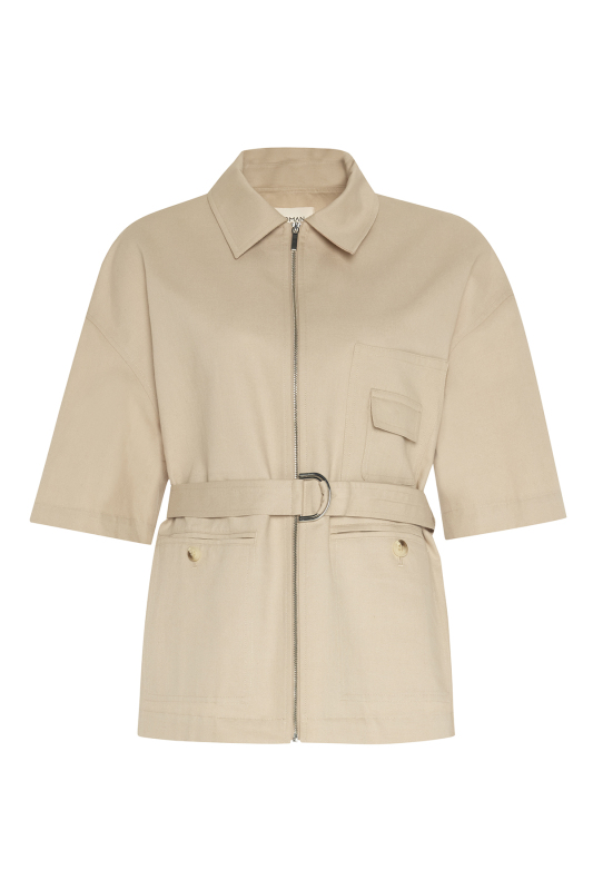 Keten Karışımlı Beli Kemerli Kısa Kol Ceket Bej - 1