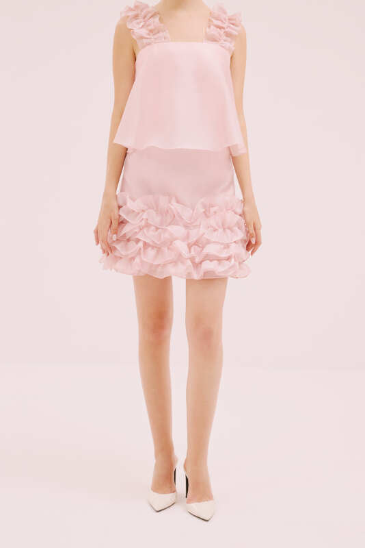 Organze Mini Elbise Pembe - 1