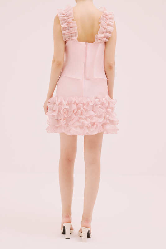 Organze Mini Elbise Pembe - 2