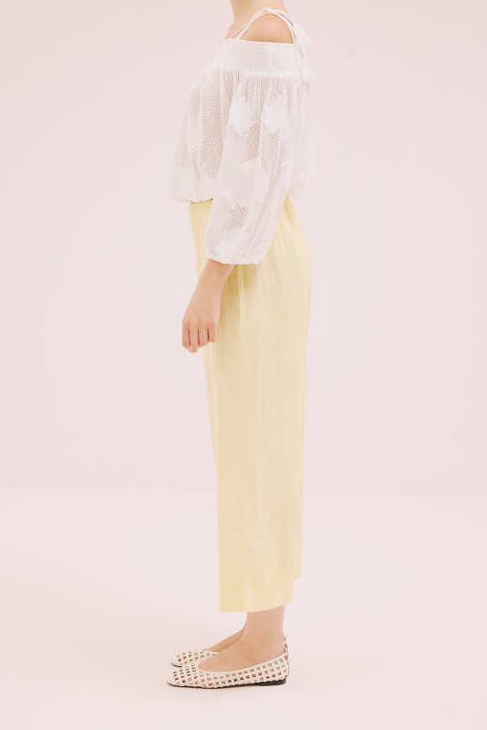 Beli Lastikli Geniş Paça Pantolon Sarı - 3