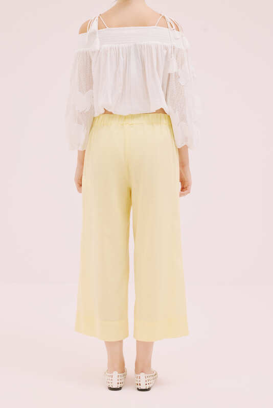Beli Lastikli Geniş Paça Pantolon Sarı - 2