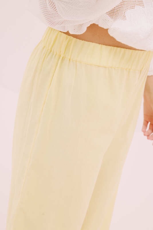 Beli Lastikli Geniş Paça Pantolon Sarı - 4