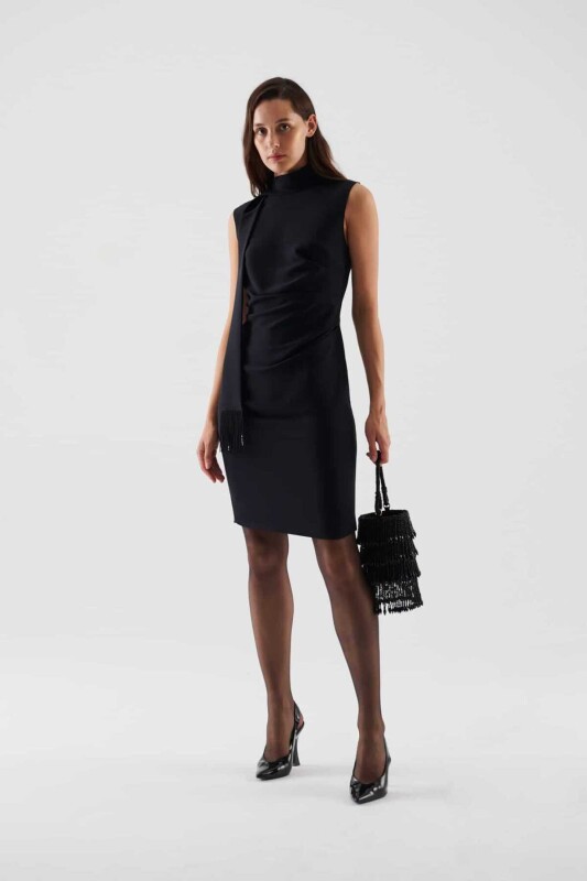  Yaka Bağlamalı Abiye Elbise Siyah - 1