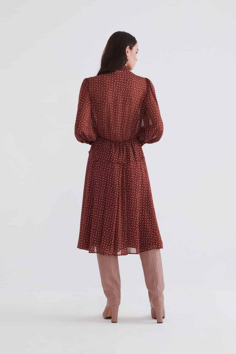  Yaka Bağlamalı Desenli Elbise Standart Renk - 2
