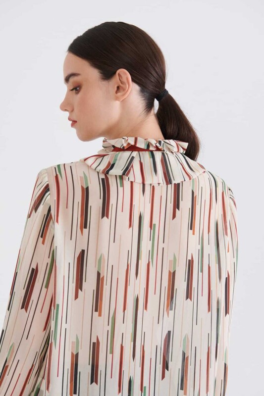  Yaka Bağlamalı Desenli Kadın Gömlek Standart Renk - 2