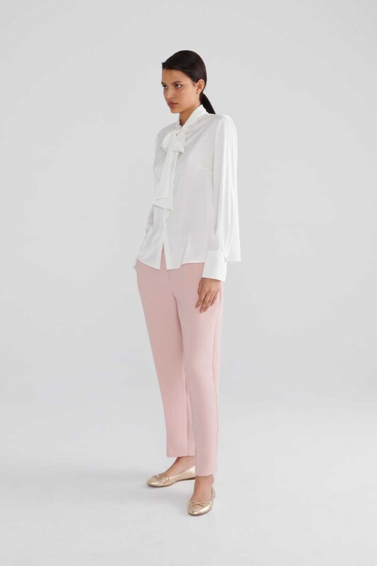  Yaka Bağlamalı Kadın Gömlek Beyaz - 3