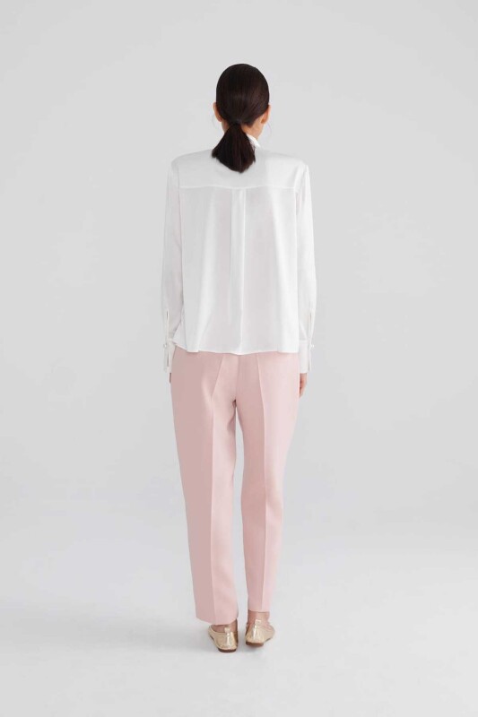  Yaka Bağlamalı Kadın Gömlek Beyaz - 2