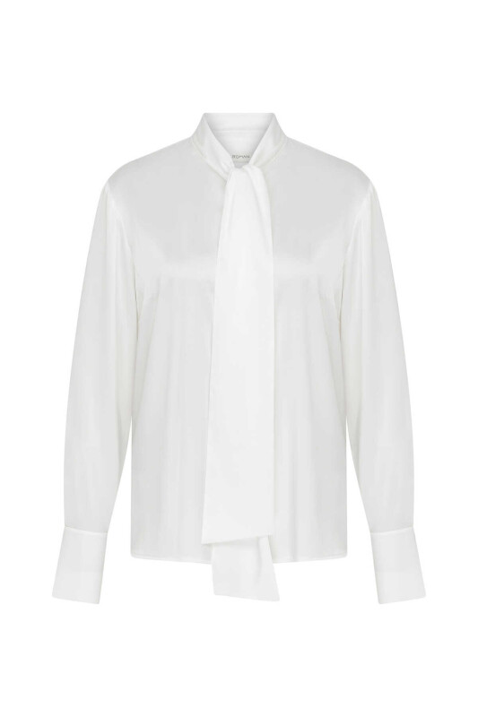  Yaka Bağlamalı Kadın Gömlek Beyaz - 4