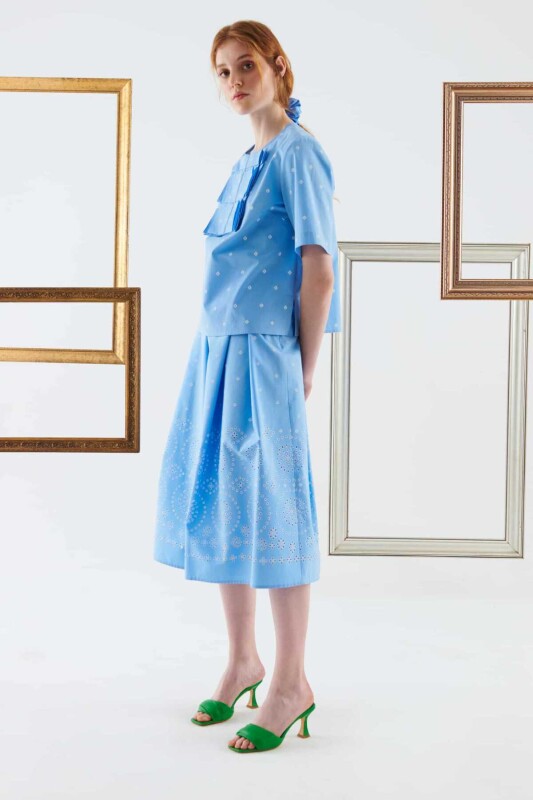 Yaka Desenli Bluz Standart Renk - 2