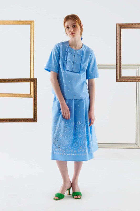 Yaka Desenli Bluz Standart Renk - 1