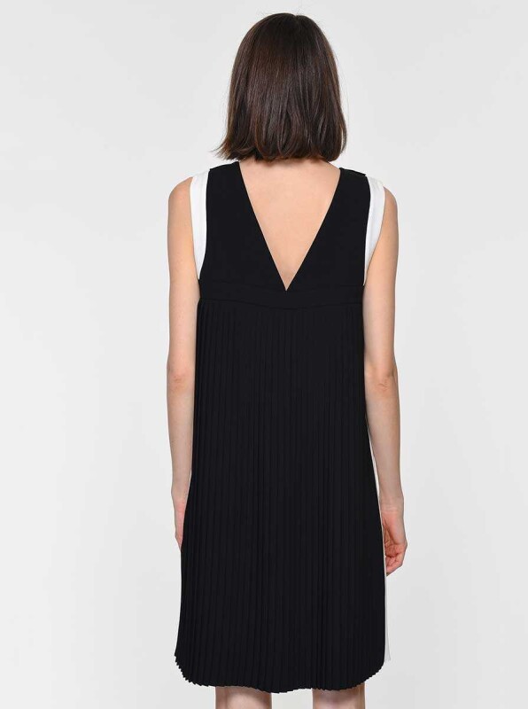 Yaka Detaylı Abiye Elbise Siyah-Beyaz - 2