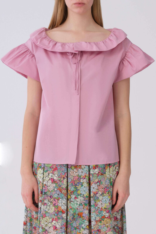 Yaka Detaylı Bluz Pembe - 1