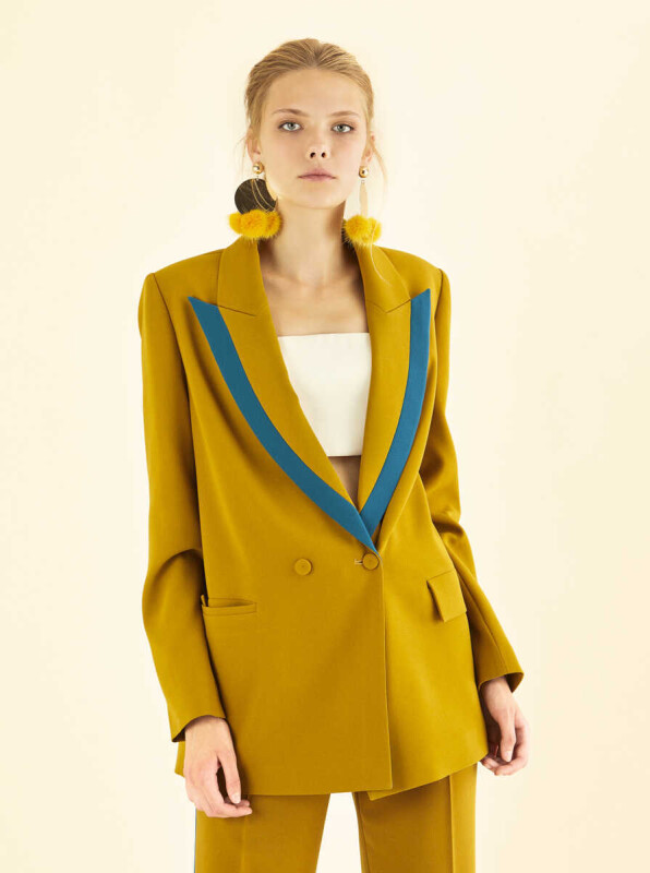  Yaka Detaylı Cepli Ceket Olive 