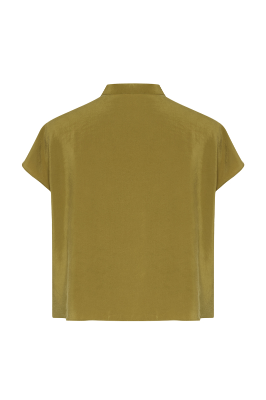Yaka Detaylı Düşük Omuz Bluz Olive - 5