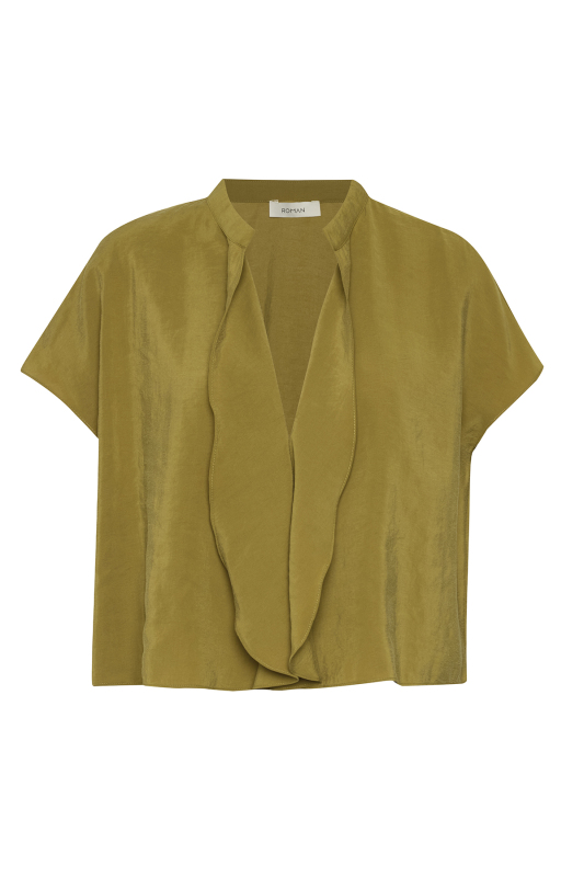 Yaka Detaylı Düşük Omuz Bluz Olive - 4