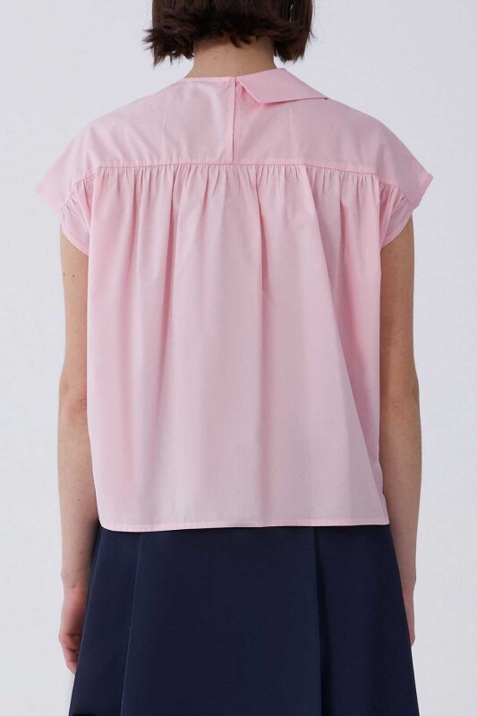 Yaka Detaylı Düşük Omuzlu Bluz Toz Pembe - 2