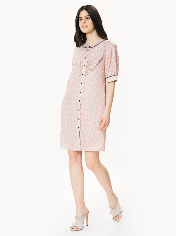 Yaka Detaylı Gömlek Günlük Elbise Standart Renk - 1