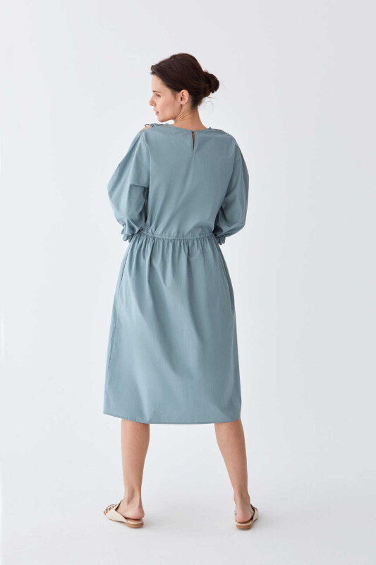 Yaka Detaylı Günlük Elbise Gri - Mavi - 2