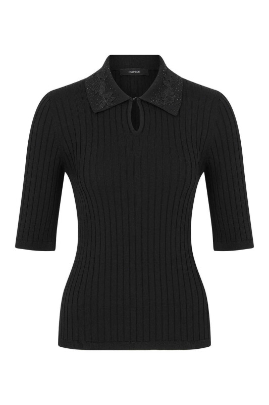  Yaka Detaylı Kadın Triko Siyah - 4