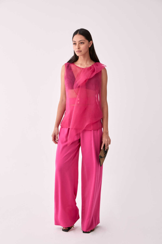 Yaka Detaylı Transparan Bluz Fuşya - 4