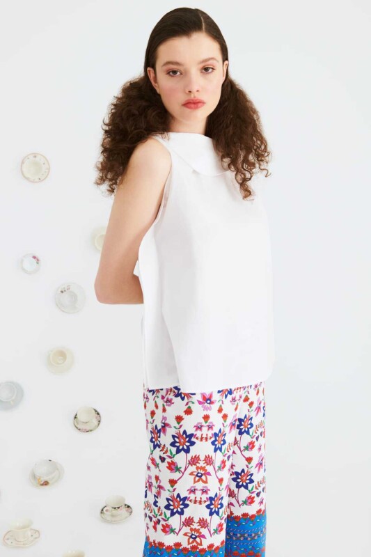 Yakalı Bluz Beyaz - 3