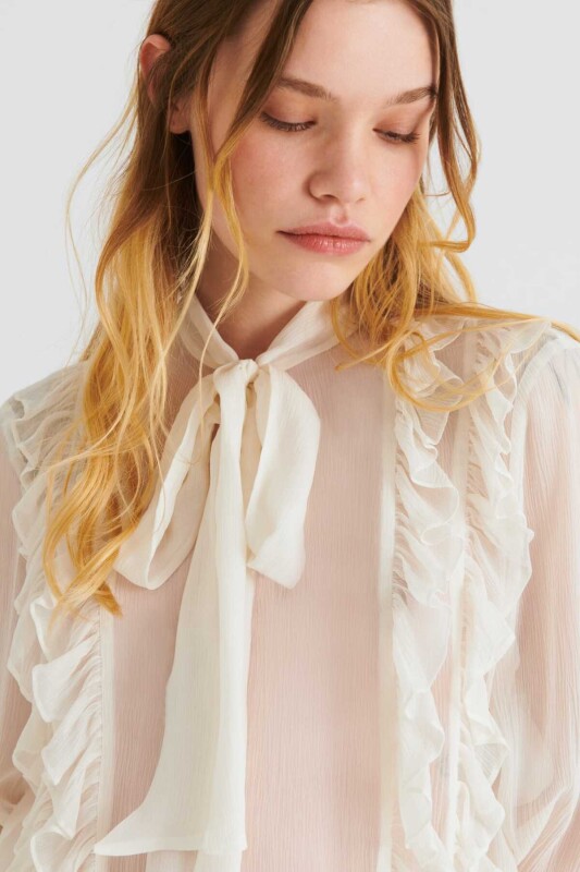 Yakalı Bluz Ekru - 3