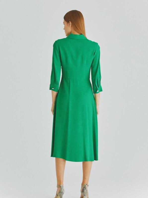  Yakalı Düğme Detaylı Günlük Elbise Yeşil - 2