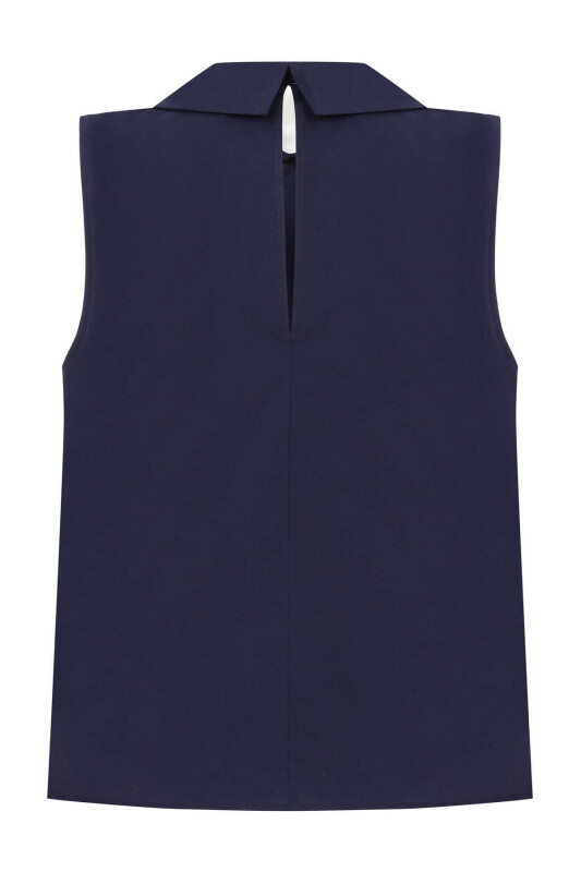 Yakalı Kolsuz Kadın Gömlek Lacivert - 5