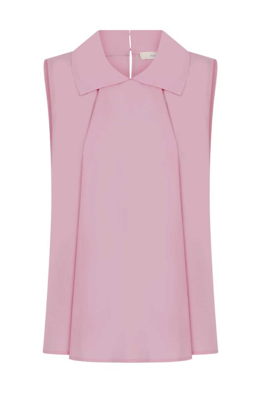 Yakalı Kolsuz Kadın Gömlek Pembe - 4