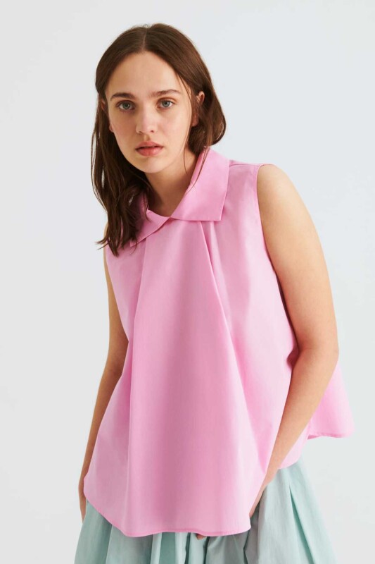 Yakalı Kolsuz Kadın Gömlek Pembe - 3