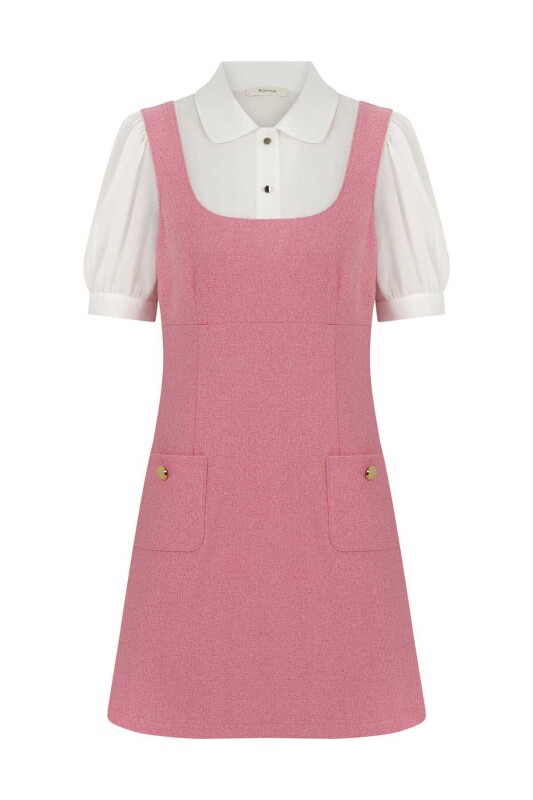 Yakalı Mini Elbise Pembe - 4