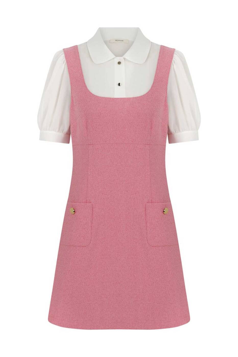 Yakalı Mini Elbise Pembe - 4