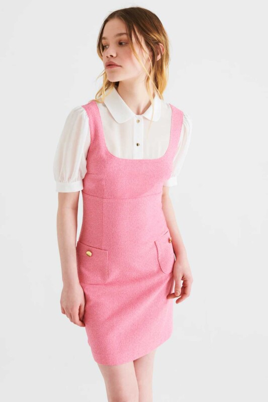 Yakalı Mini Elbise Pembe - 3