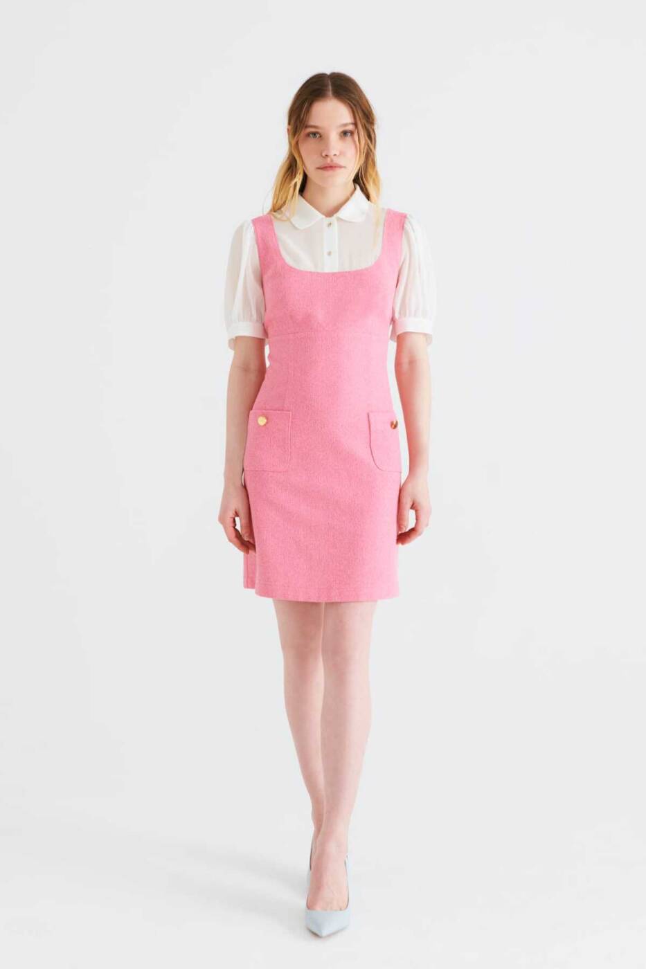 Yakalı Mini Elbise Pembe - 1