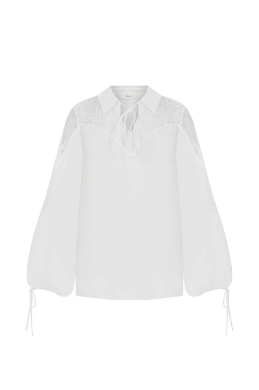 Yakalı Transparan Bluz Beyaz - 4